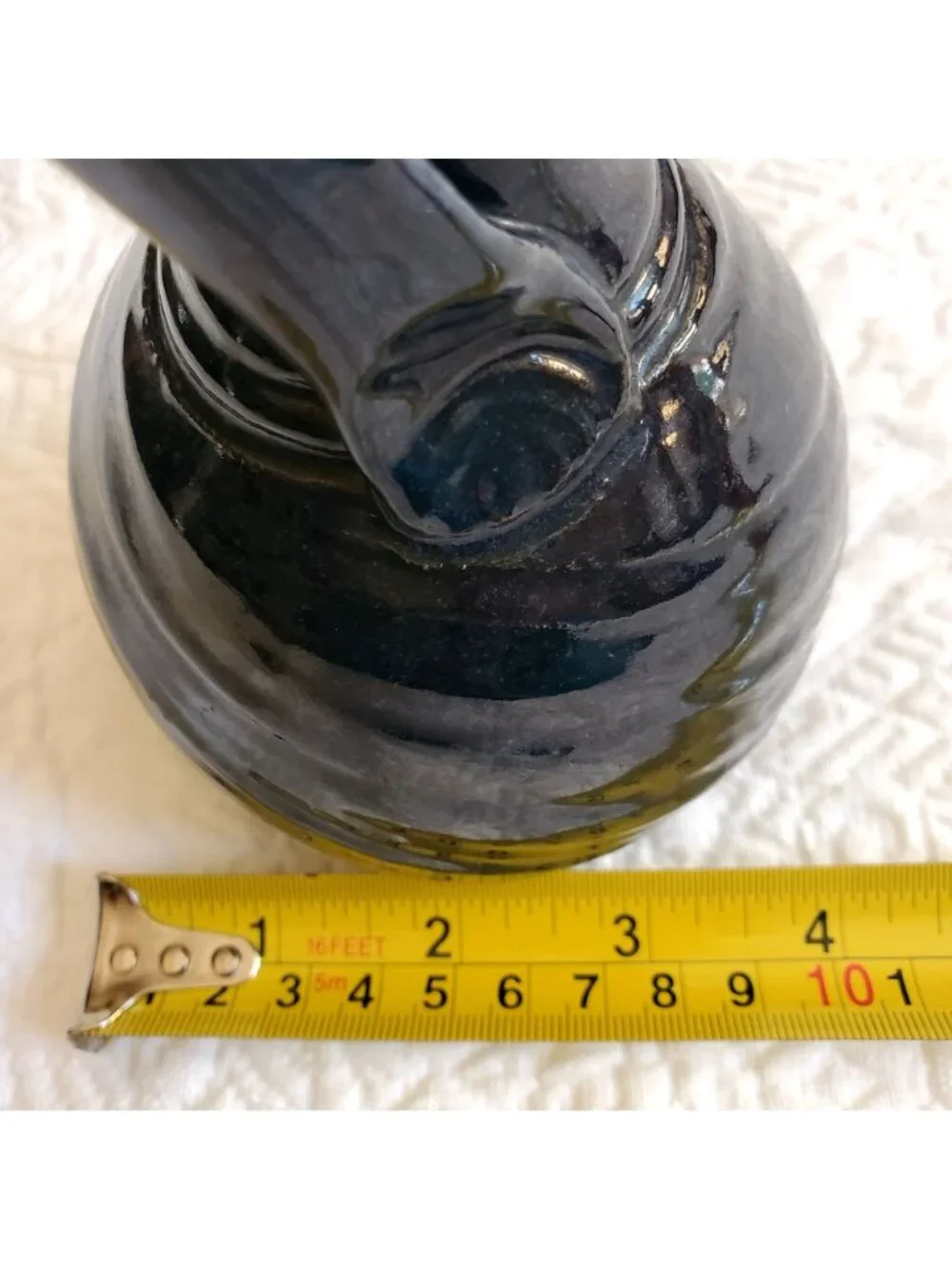 Vtg Dark midnight blue Pottery cruet Signed Mud Dabbers Handmade Stoneware Boho